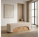 Mayfair - Contemporary Beige Fabric + Burl Square Ottoman