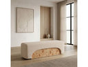 Mayfair - Contemporary Beige Fabric + Burl Bench Ottoman
