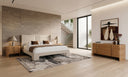 Newhart - Modern Beige Fabric + Natural Oak 4-Piece Bedroom Set