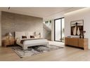 Newhart - Modern Beige Fabric + Natural Oak 4-Piece Bedroom Set