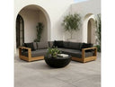 Santorini - Outdoor Grey Olefin Fabric + Natural Teak Sectional Sofa