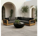 Santorini - Outdoor Grey Olefin Fabric + Natural Teak Sofa Set