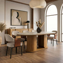 Walbrook - Modern Faux Travertine Ceramic + White Oak Oval Dining Table