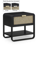 Sage 24" Solid Wood And Natural Cane Nightstand - Black