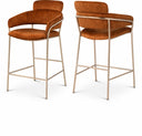 Yara Velvet Upholstered Counter Stool - Cognac