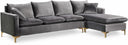 Naomi 110" Velvet Upholstered Reversible Sectional - Grey
