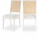 Butterfly Natural Cane And Linen Textured Fabric Upholstered Dining Chair - White
