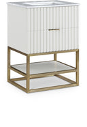 Monad 24" Genuine Genuine Marble Top, Steel And Glass Base Vanity - White