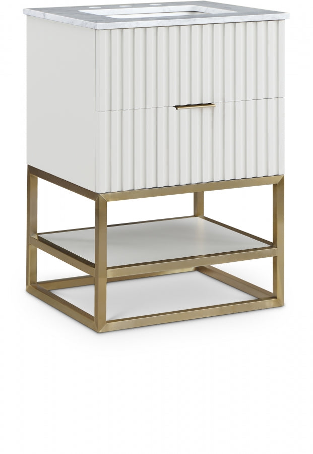 Monad 24" Genuine Genuine Marble Top, Steel And Glass Base Vanity - White