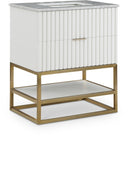 Monad 30" Genuine Genuine Marble Top, Steel And Glass Base Vanity - White