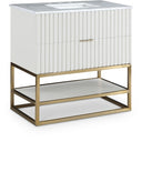 Monad 36" Genuine Genuine Marble Top, Steel And Glass Base Vanity - White