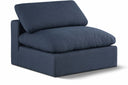 Comfy Linen Textured Fabric Upholstered Armless Modular Chair - Blue