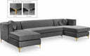 Graham 132" Velvet Upholstered 3pc. Sectional - Grey