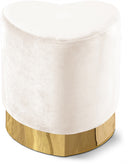 Heart Velvet Upholstered Stool - Cream