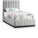Lucia Linen Textured Fabric Upholstered Twin Bed - Grey