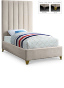 Via Velvet Upholstered Twin Bed - Cream