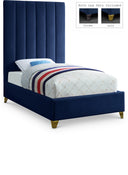Via Velvet Upholstered Twin Bed - Blue