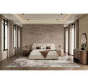 Hortman + Chelton - Modern Beige Velvet + Walnut 4-Piece Bedroom Set