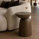 Lenin - Modern Faux Marble + Wood Texture Concrete End Table