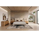 Newhart - Modern Beige Fabric + Natural Oak 4-Piece Bedroom Set