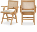 Abby Cane And Vegan Leather Upholstered Dining Arm Chair - Cream