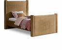 Elias Velvet Upholstered Twin Bed - Saddle
