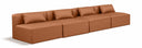 Cube 144" Vegan Leather Upholstered 4pc. Armless Modular Sofa - Cognac