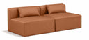 Cube 72" Vegan Leather Upholstered 2pc. Armless Modular Loveseat - Cognac