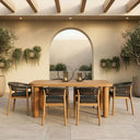 Kamari - Outdoor Teak & Grey Olefin Fabric Dining Table Set