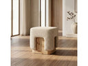 Mayfair - Contemporary Beige Fabric + Burl Square Ottoman