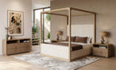 Sergio - Modern Beige Fabric + Natural Oak Canopy Bed