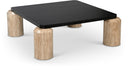 Ferrara Travertine Base And Oak Wood Top Coffee Table - Natural