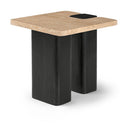 Ravenna Genuine Travertine Top And Oak Wood Base End / Side Table - Natural