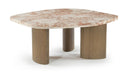 Puglia Genuine Marble Top And Oak Wood Base Coffee Table - Cream