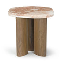 Puglia Genuine Marble Top And Oak Wood Base End Table - Cream