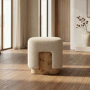Mayfair - Contemporary Beige Fabric + Burl Square Ottoman