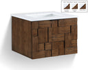 Leonardo 24" White Engineered Stone And Solid Wood Wall Mounted Bathroom Vanity - Brown