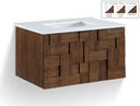Leonardo 30" White Engineered Stone And Solid Wood Wall Mounted Bathroom Vanity - Brown