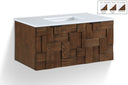 Leonardo 36" White Engineered Stone And Solid Wood Wall Mounted Bathroom Vanity - Brown