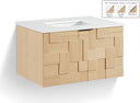 Leonardo 30" White Engineered Stone And Solid Wood Wall Mounted Bathroom Vanity - Natural