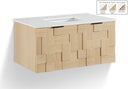Leonardo 36" White Engineered Stone And Solid Wood Wall Mounted Bathroom Vanity - Natural