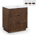 Willard 30" White Engineered Stone And Solid Wood Bathroom Vanity - Brown