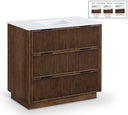 Willard 36" White Engineered Stone And Solid Wood Bathroom Vanity - Brown