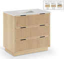 Willard 36" White Engineered Stone And Solid Wood Bathroom Vanity - Natural