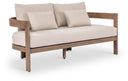 Newport 65" Water Resistant Fabric Upholstered Outdoor Patio Loveseat with Outdoor Protective Cover Included - Beige