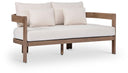 Newport 65" Water Resistant Fabric Upholstered Outdoor Patio Loveseat with Outdoor Protective Cover Included - Cream