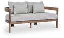 Newport 65" Water Resistant Fabric Upholstered Outdoor Patio Loveseat with Outdoor Protective Cover Included - Grey