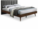 Vance Mid-Century Modern Linen Textured Fabric Upholstered Bed - Grey