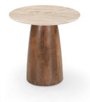 Liona Genuine Marble And Mango Wood End / Side Table - Beige