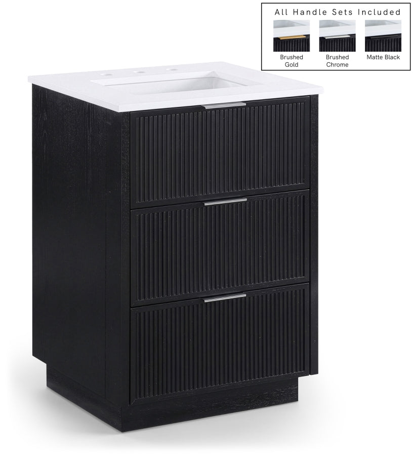 Willard 24" White Engineered Stone And Solid Wood Bathroom Vanity - Black